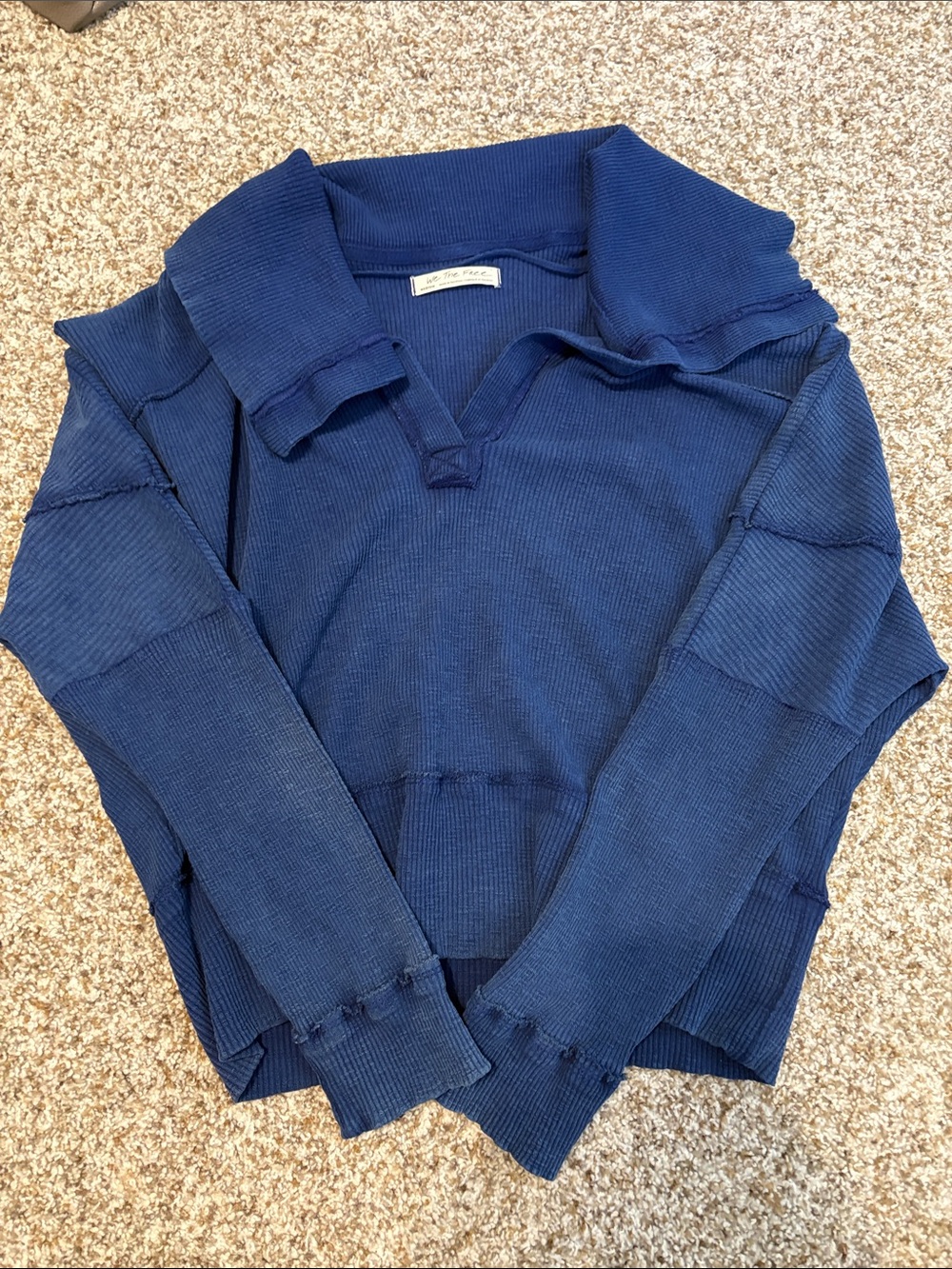 We The Free Navy Blue Waffle-Knit Sweatshirt Hoodie